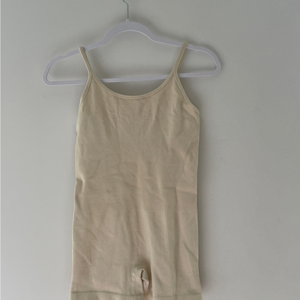 Cream Ribbed Sleeveless Bodysuit activewear